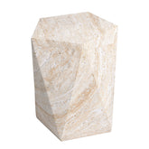 Pentagon Travertine Stone Finish MGO Side Accent Table,size 16"x16"x18.6" perfect for both indoor and outdoor use.
